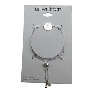 Unwritten Coin Initial "R" Silver Plated Bolo Slider Bracelet New
